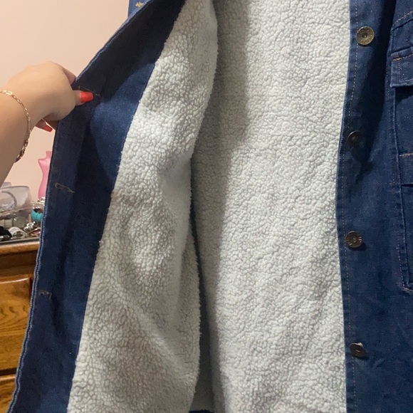 Denim Mid Length Fur Lined Coat - Picture 4 of 6